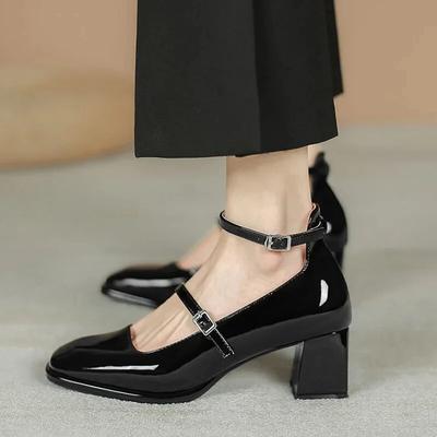 Damen-Mary-Jane-Schuhe, hochwertige Lederschuhe für Damen, quadratische Zehenpartie, flacher Schnallenriemen, Damenschuhe, Sandalen