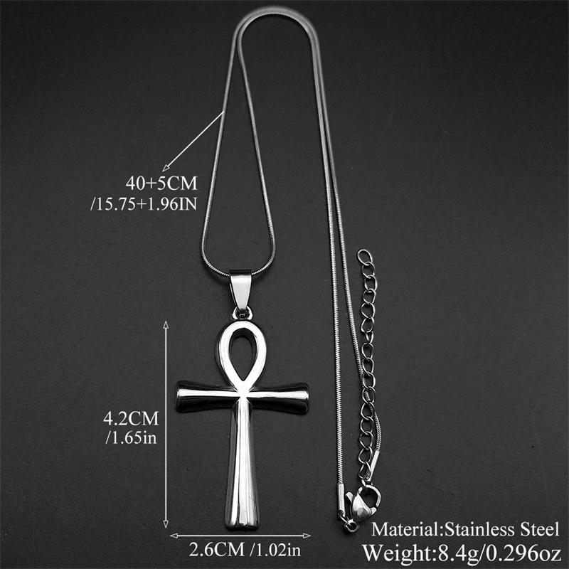 Egyptian Cross Ankh Key of Life Pendant Necklace Stainless Steel Gold Color Amulet Religious Chain Necklaces Jewelry Gift