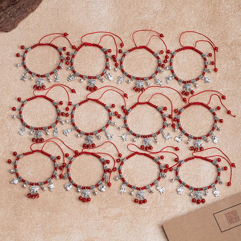 Imitation Red Agate Zodiac Foot ChainRed Rope Bell Hidden Silver Peace Lock Foot Rope Accessory