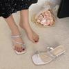 High-heeled sandals French sandals summer outer wear slippers versatile fashion flash diamond popular cool slippers women 2025 new