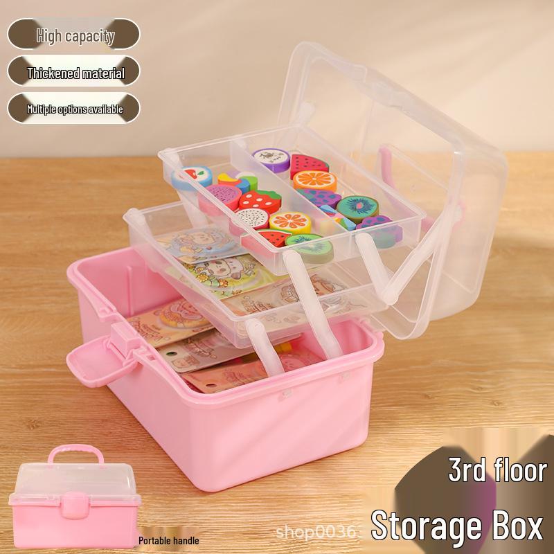 Compact Foldable Three-Layer Storage Box for Medicine, Stationery, and Sundries фиолетовый
