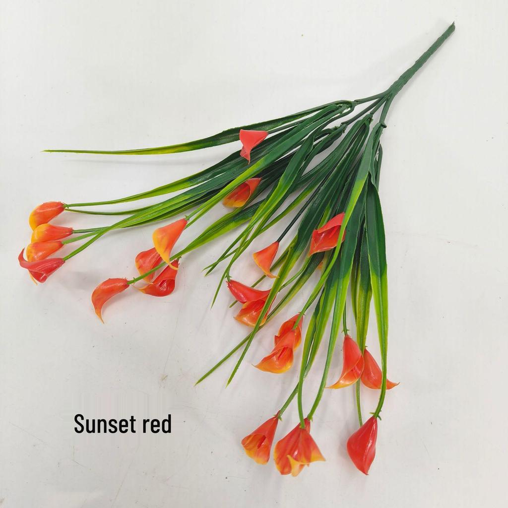 UV-Resistant Fake Calla Lily Bouquet, 5-Prong Spring Grass, for Weddings and Hotel Decor