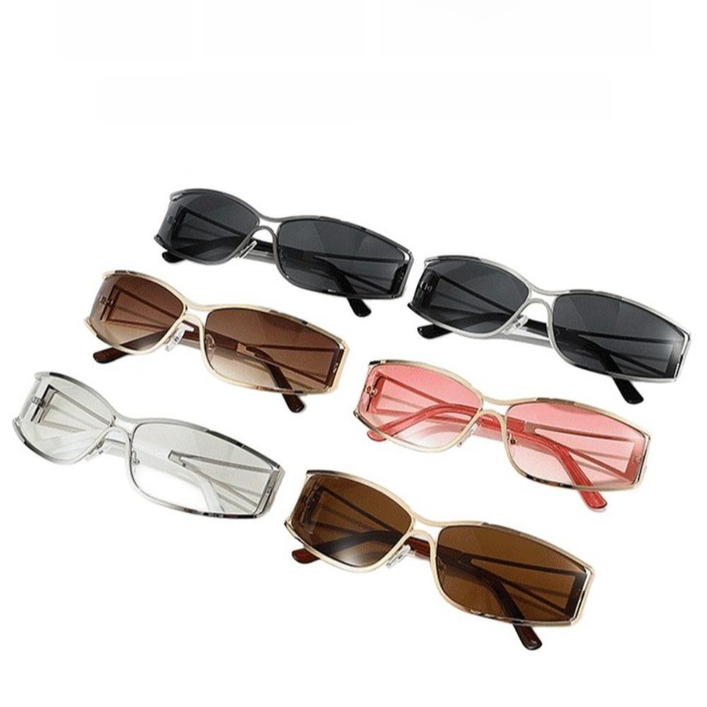 Fashion Y2k Frameless Sunglasses Steampunk Gradient Trendy Fashion Sunglasses Solid Color Metal Rimless Oval Sunglasses Women