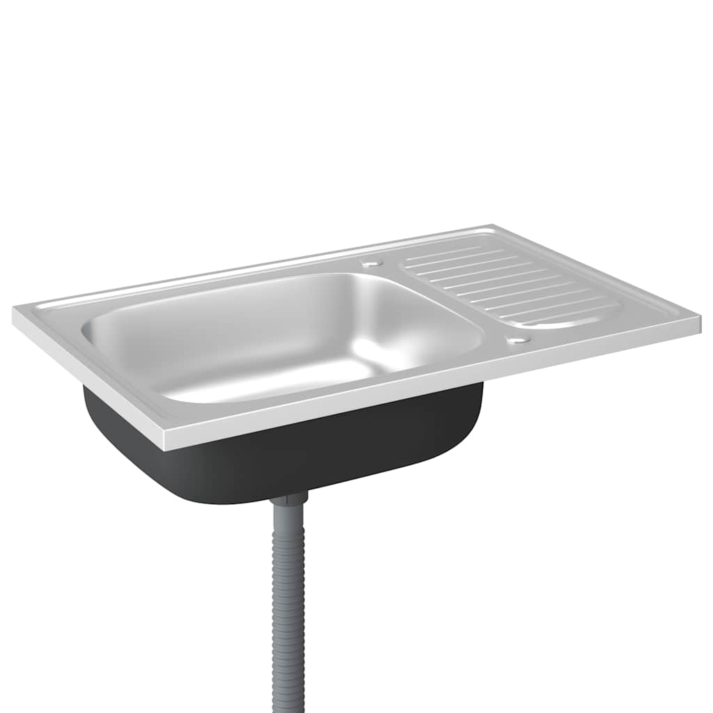 Vidaxl Kitchen Sink with Drainer, Silver, 800X500X155 Mm, Steel