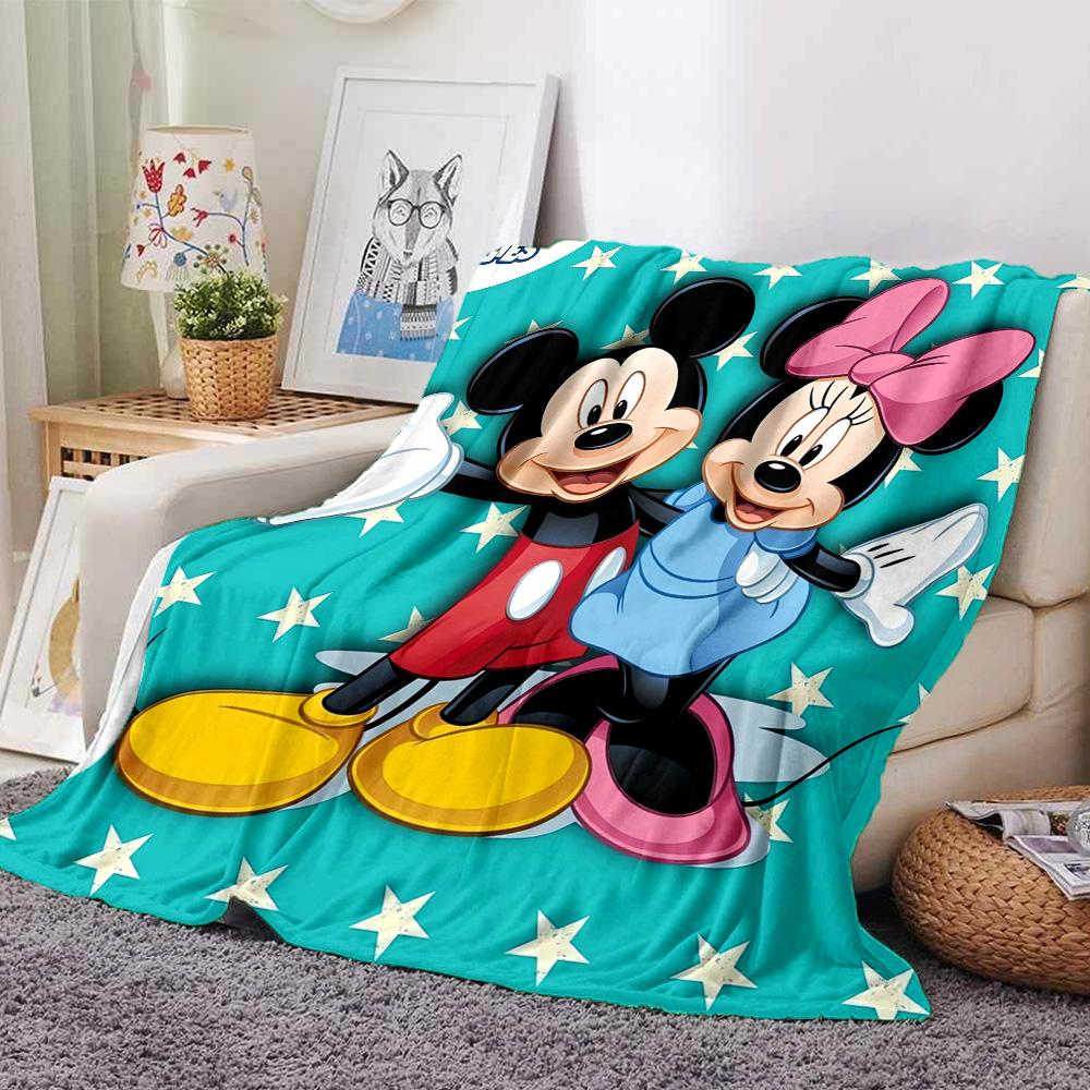 Mickey Minnie Stars Flannel Blanket Super Soft Warm Cozy Blanket For Sofa Bed Office Travel Allseason Home Decor Gift