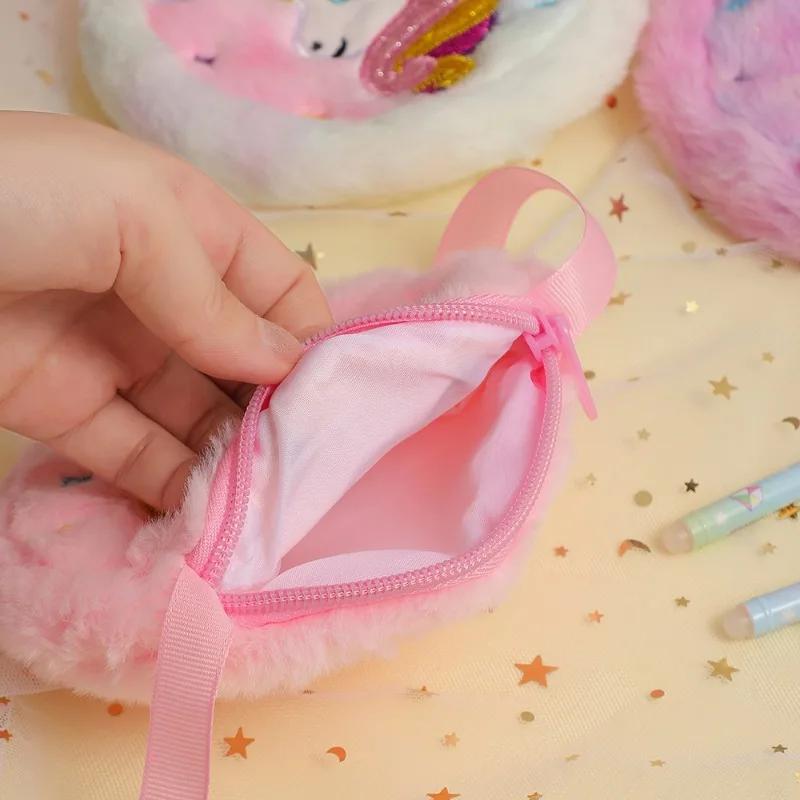 Small Cartoon Unicorn Coin Bag for Toddler Cute Animal Unicorn Eraser Pencil Hair Clip Shoulder Bag Portable Travel Storage Bag