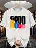 Unisex T-shirt With Bold Typographic Print Good Mood Loose And Modern Style Durable For Daily Use In All Seasons Casual And Leisure