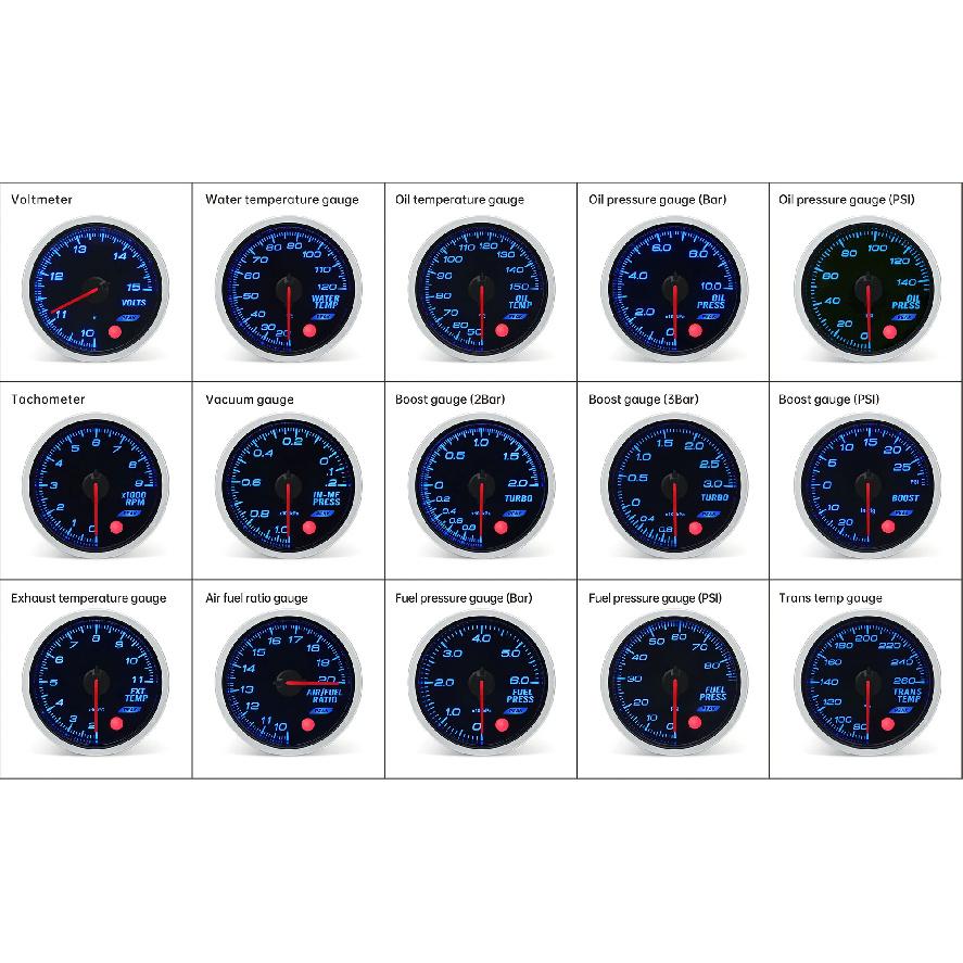 8 Color Backight 52mm Boost Gauge BAR PSI Tacometro Turbo Pressure Gauge Manometre Pression Turbo Fuel Oil Press Oil Temp 12V