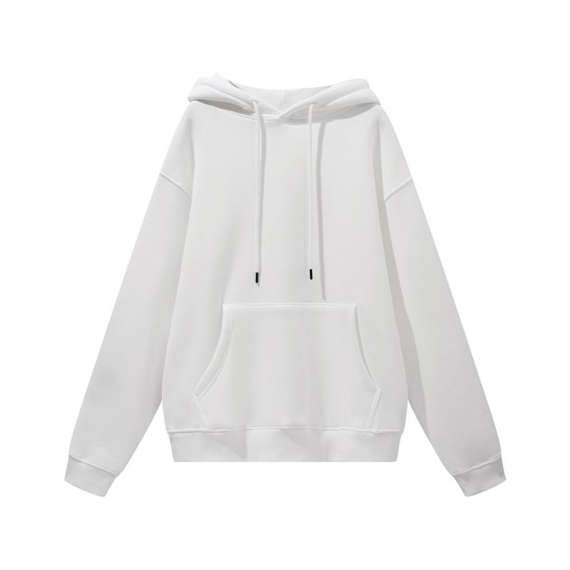 Men Women Warm Fleece Lined Hooded Sweatshirt Set Casual Loose Fit Winter Outfit Pure Color Streetwear