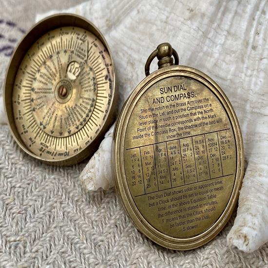 Brass Pocket Compass Royal Memorabilia Handmade Compass Sundial Queens Coronation Steampunk |