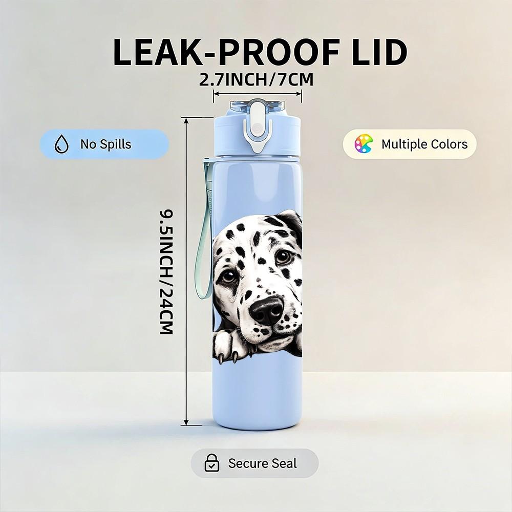1PC Realistic Dalmatian Dog Portrait Print 750ml Color Plastic Sports Water Bottle Leakproof Flip Straw Lid Suitable for Sports Office Home Use