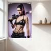 Sexy Woman with High Ponytail Tin Sign, Futuristic Machine Gun, Vintage Border Metal Poster for Bar Home Cafe Wall Decor