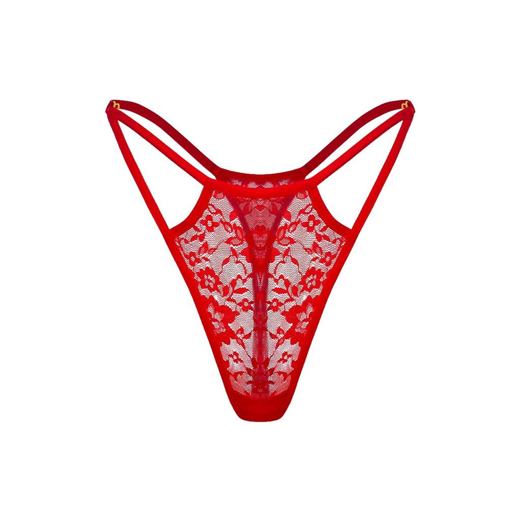 Women's Sexy Solid Color Lace Hollow See-through Low Waist Thong