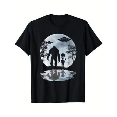 T-shirt Doux et Confortable pour Homme avec Imprimé Lune Sasquatch OVNI Extraterrestre, T-shirt d'Été Élégant