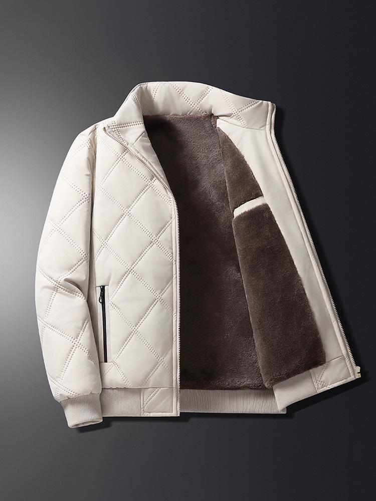 Men’s 2025 Winter Stand Collar Windproof Cotton Jacket - Thick Velvet, Middle-Aged Dad Style