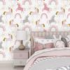 Cute Unicorn Rainbow Peel And Stick Cartoon Wallpaper Self-Adhesive Pink/Grey Wall Stickers for Kidroom Easy To Paste Home Decor