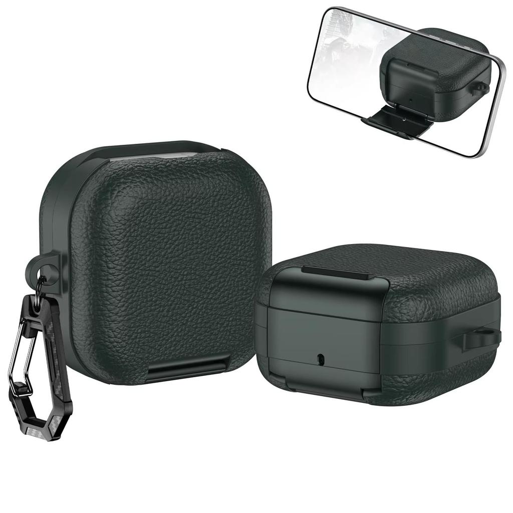 Business Leather Earphone Case With Phone Stand For Samsung Galaxy Buds 4 Pro Shockproof Full Cover Shell For Galaxy Buds 4