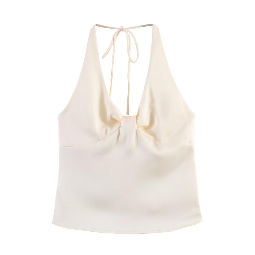 European and American style, new women's clothing, versatile style, silk satin texture neck collar top 2632332