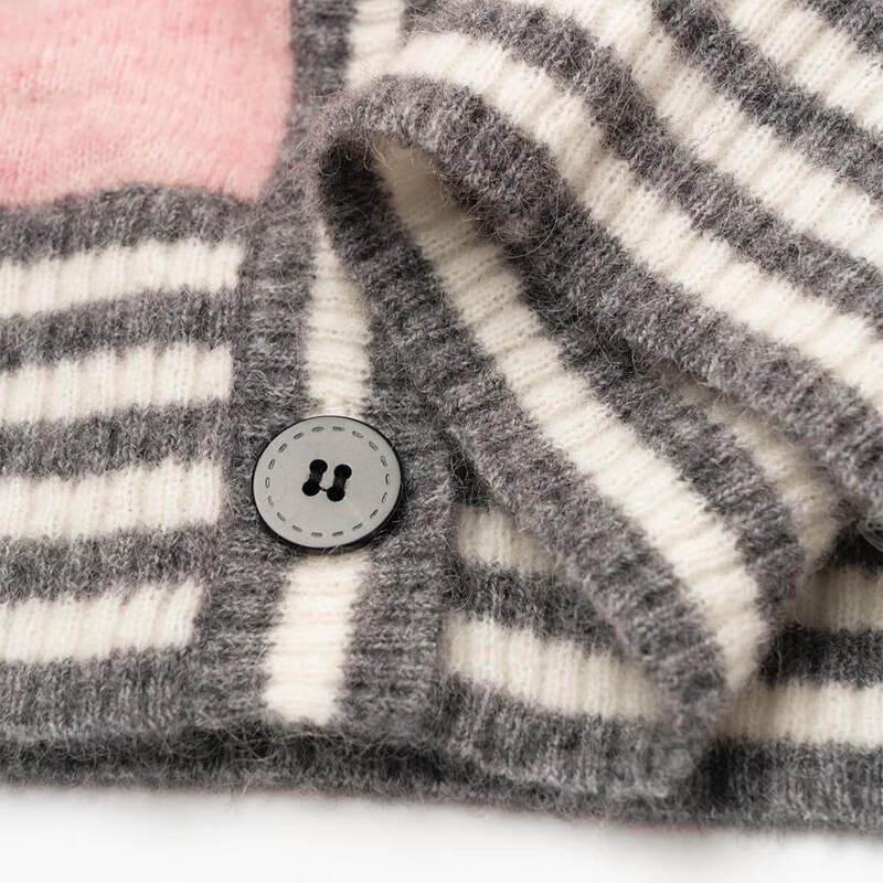 Snuo Fude Women's Colorblock Long Sleeve Knitted Cardigan