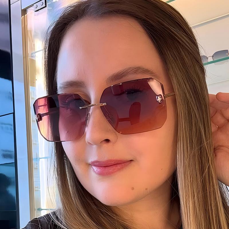 Women's Sunglasses, Men's and Women's Fashion Square Rimless Sunglasses, Large Frame Sunglasses