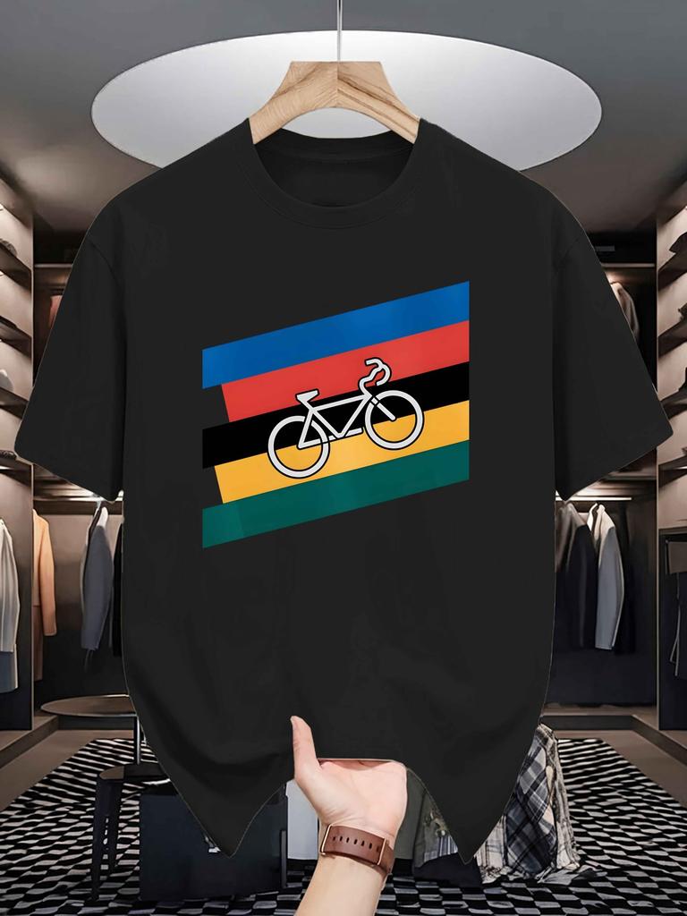 Road Cycling Bike Print Unisexs Crew Neck T Shirt Color Block Stripes Simple Graphic Short Sleeve Casual Cotton Trendy Street Tees