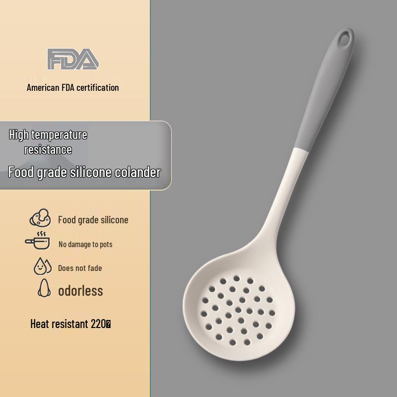 Grayish-white Silicone Kitchen Utensil Set: Non-stick Spatula, High-temp Resistant Ladle, Food-grade for Stir-fry and Soups.