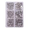 Mixed Color AB Rhinestones: Round, Flat Bottom, Silver & White in 6-Grid Box for DIY Nail Art.