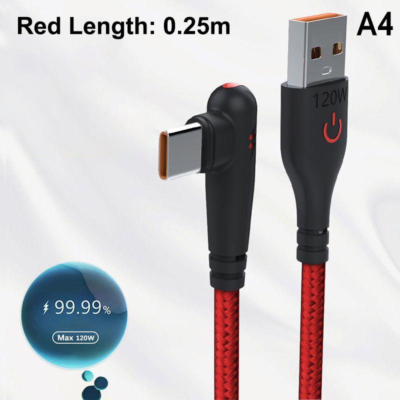 

120 Вт Быстрая зарядка USB на C Кабель 90° Изогнутый Дизайн Подходит для Huawei Xiaomi Honor Vivo Зарядный Кабель