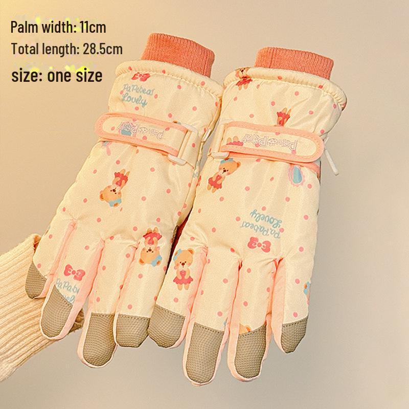 

Женские зимние ветрозащитные перчатки для сенсорных экранов Cute Bear - теплые плюшевые, водонепроницаемые и утолщенные для езды на велосипеде и использования на открытом воздухе One Size