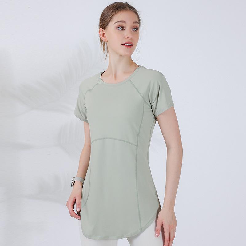 

Женский весенне-летний костюм для йоги с коротким рукавом - Дышащий, Слим-фит, Прикрывающий бедра, Красивый дизайн спины для тренировок и бега. Small зелёный