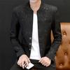 Blazer da Uomo Stampa Vintage Stile Coreano Primavera Autunno Collo Alto Tasche Finte Bottoni Blazer per Affari