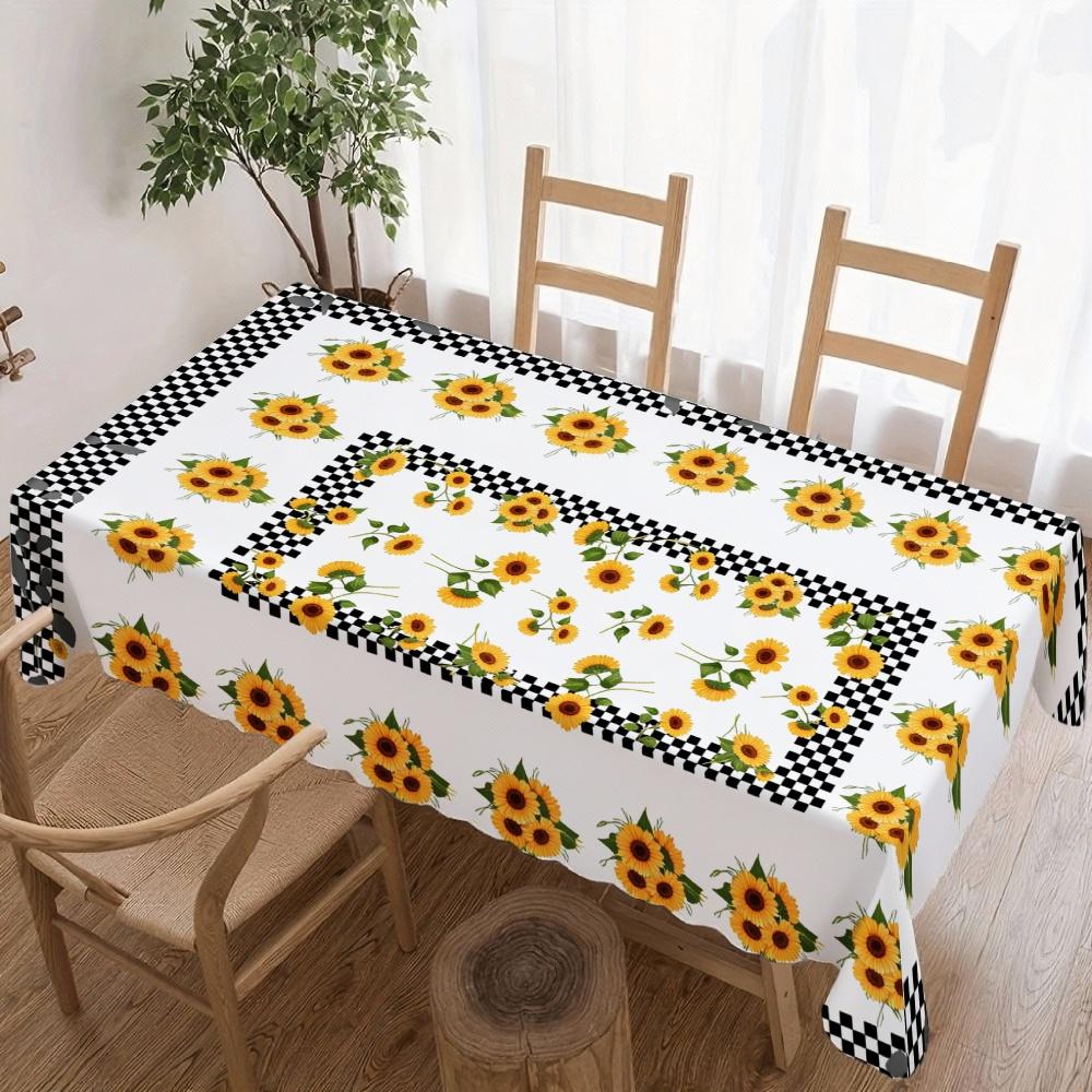Sunflower Pattern Rectangle Table Cloth for Table Decor Kitchen Dining Waterproof Reusable Tablecloth for Tables Party Picnic