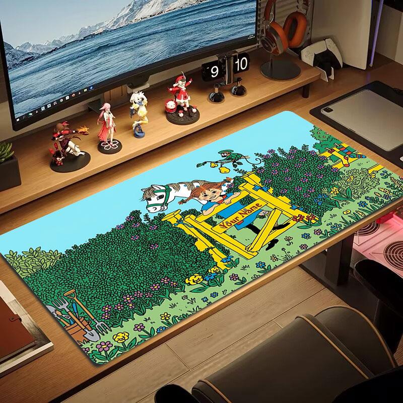 Pippi Longstocking Custom Name Large Size Mouse Pad Large Gaming Table Cushion Non-slip Laptop Tablet Big Mousepad XXL Mat Mini PC Playmat With Lock E