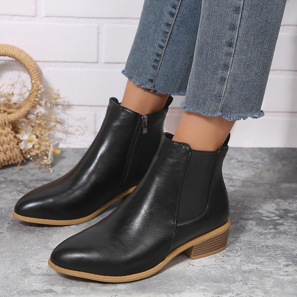 Independent Station Wish Foreign Trade Women's Shoes New Square Heel Large Size Women's Boots Suede Fashion Boots European and American Side Zipper