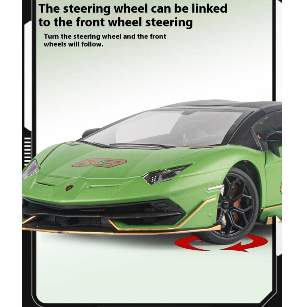 1/18 Scale Lamborghini Aventador SVJ Hidden Edition Supercar Race King Alloy Metal Diecast Model Car Sound & Light Child Toy Kids Gift