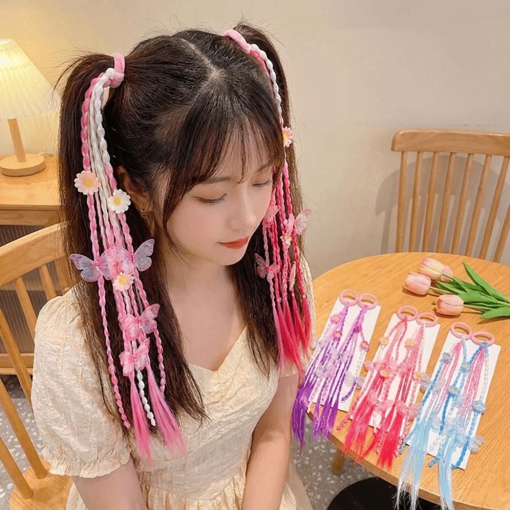 Adjustable Colorful Wigs Ponytail Rubber Band Elastic Hair Ornament Cute Braided Head Rope Daily