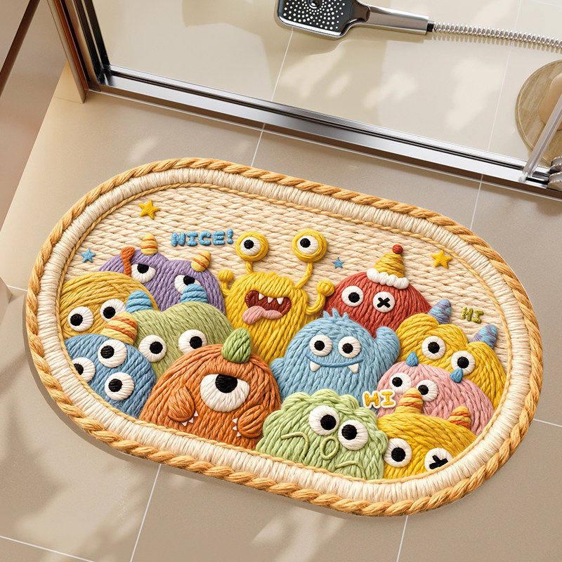 Diatom Mud Non-slip Bathroom Floor Mat - Cartoon Design, Easy Care, Water Absorbent