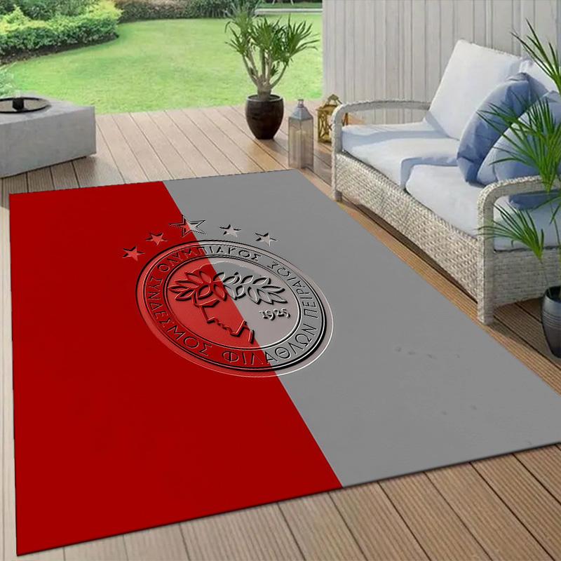 Olympiacos F.C.2 Flannel Pattern Square Carpet,Area Rug,Carpet Rug for Living Room Bedroom Sofa Playroom Decor,Non-slip Floor Mat