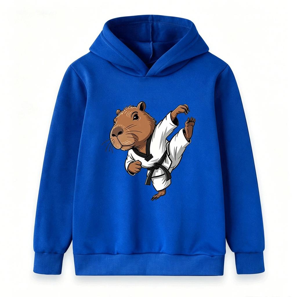 Kids Boys Girls Hoodie, Cute Capybara Taekwondo Karate Print Casual Pullover Sweatshirt for Children Daily Wear
