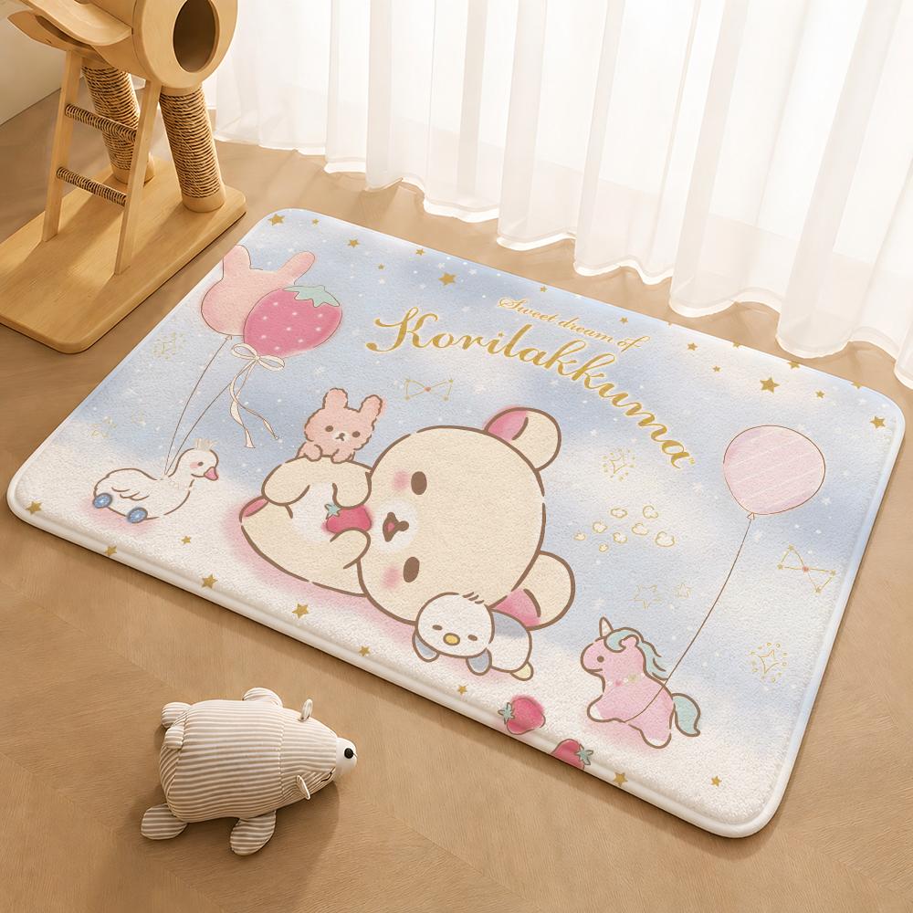 R-Rilakkuma Anime Floor Mat Floor Mat Soft Flannel Non-Slip Door Rug for Living Room