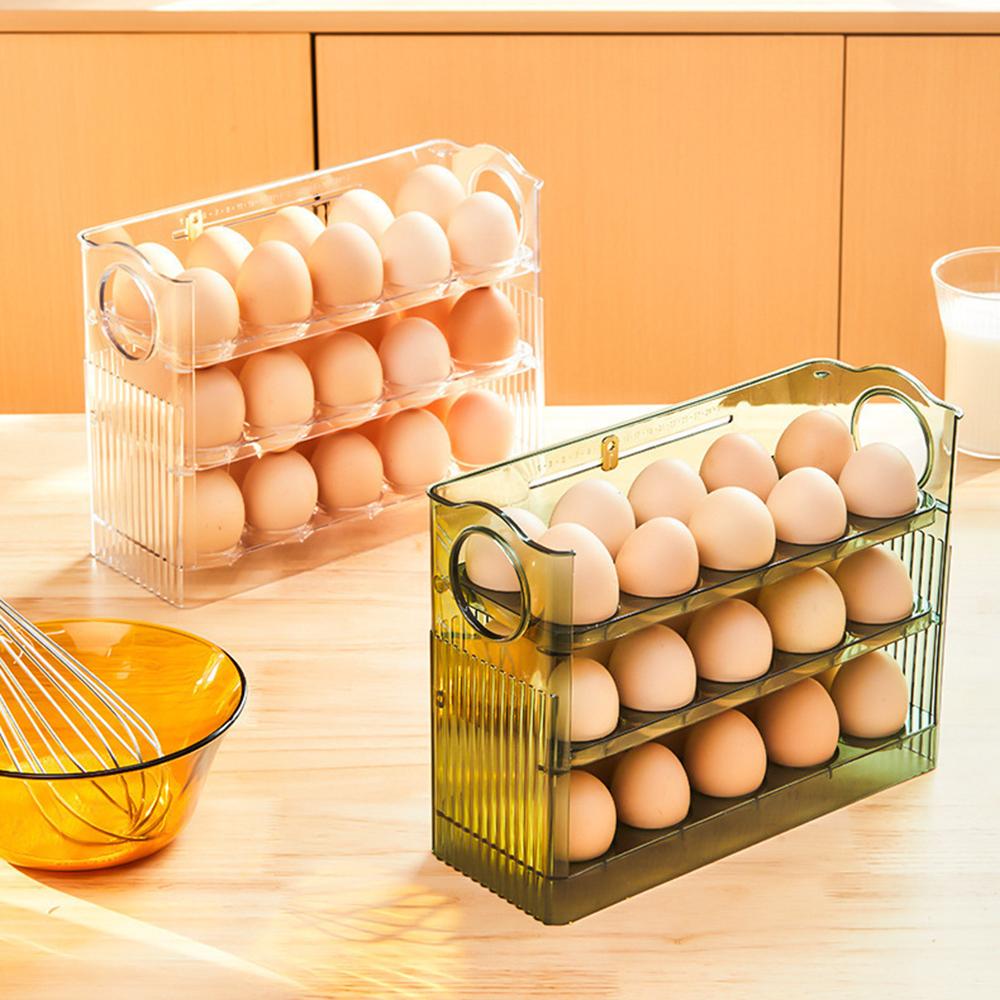 Kitchen Large Capacity Egg Fridge Storage Box - Portable Multi-Layer Egg Tray Organizer, Auto Opening/Closing Egg Holder