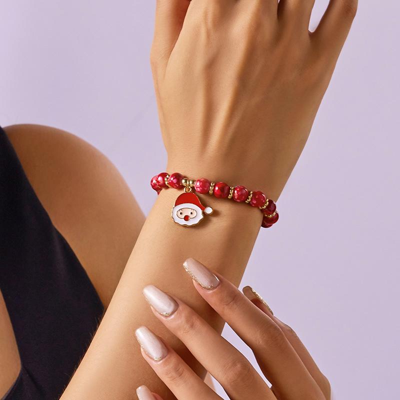 Weihnachten Bunte Perlen Mehr Element Anhänger Armbänder Für Frauen Weihnachtsmann Schneeflocke Baum Elch Armband Party Schmuck
