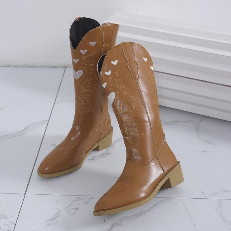 

Plus size autumn new mid-core solid color pointed knight boots for women 43 коричневый