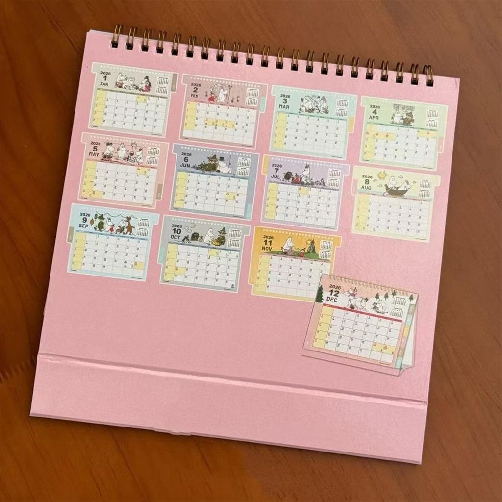 Moomin 2026 Desk Calendar, Double-Sided Print, with Photo Stickers, Home Decor, Stationery, Office Supplies, Gift, Birthday, Collectible [Parallel Imp