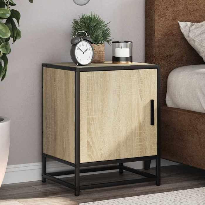 VidaXL Bedside Tables 2 Pcs Sonoma Oak Engineered Wood and Metal, Bedside Furniture, Side Table, Bed Cabinet, 848712