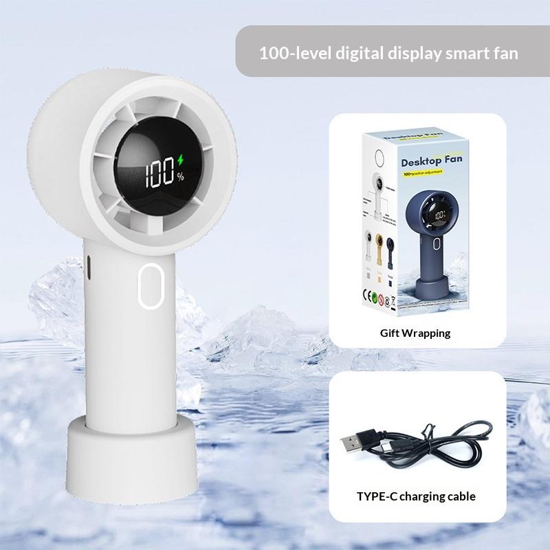 100 Speed Levels Mini Handheld Fan USB Rechargeable Cool Breeze LED Display for Makeup and Study