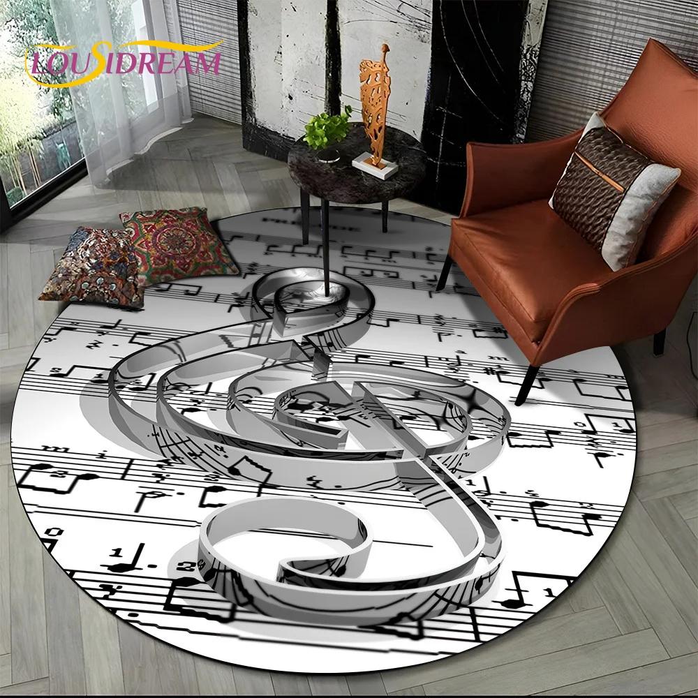 3D Musical Note Piano Art Round Carpet Rug for Living Room Bedroom Child Playroom Chair Decor,Pet Area Rug Non slip Floor Mat