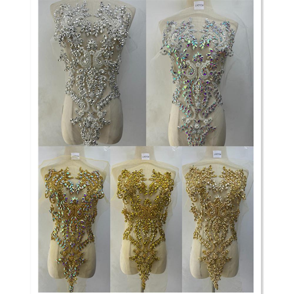 Handmade Glass Rhinestones Bodice Garments Sew On 3D Heavy Beading Flower Accessory Black Red Blue for Wedding DIY