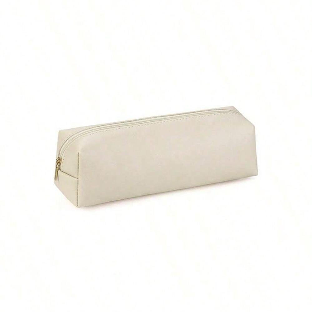 

1 шт. Портативный водонепроницаемый косметический чехол из ПУ кожи большой вместимости пенал для хранения канцелярских принадлежностей на молнии бежевый