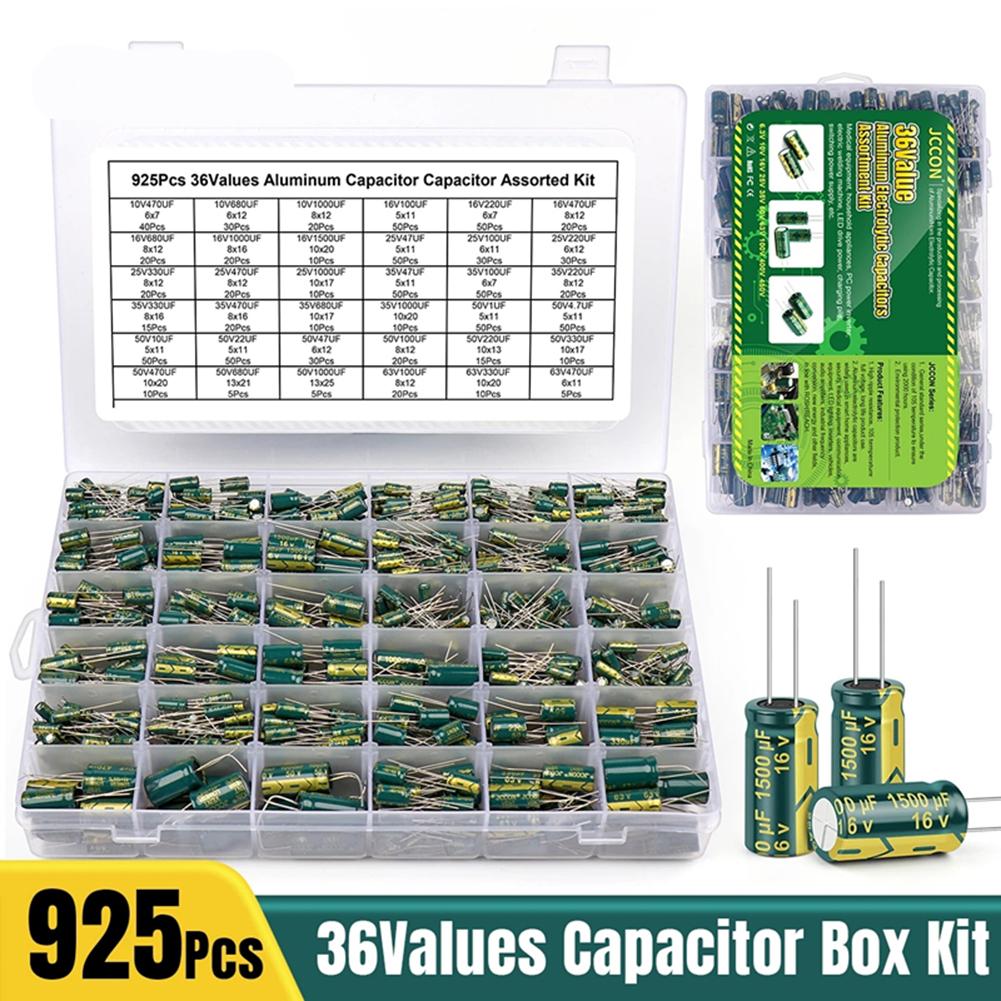 15/24/36 Values 225/460/925Pcs Variable Capacitors Assorted Kit Aluminum Electrolytic Capacitors Assortment Kit for DIY Projects